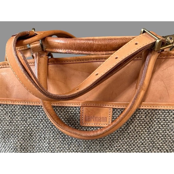 Hartmann Tweed Leather Briefcase Messenger Laptop Travel Carry On Bag - Picture 9 of 16